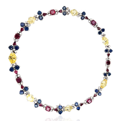 Oscar Heyman, Platinum Gemstone Diamond Necklace, GIA