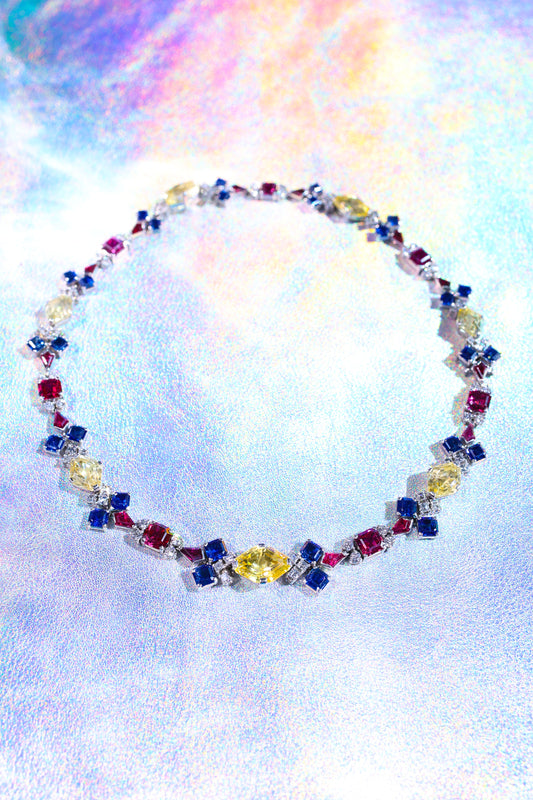 Oscar Heyman, Platinum Gemstone Diamond Necklace, GIA