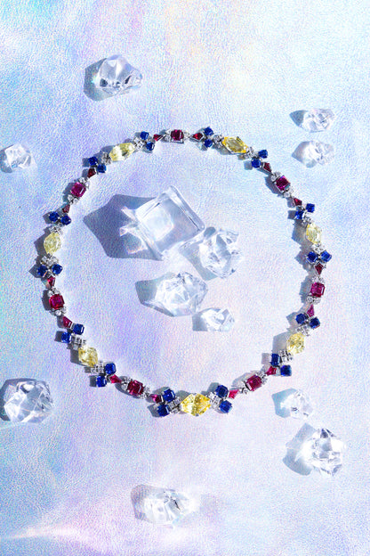 Oscar Heyman, Platinum Gemstone Diamond Necklace, GIA