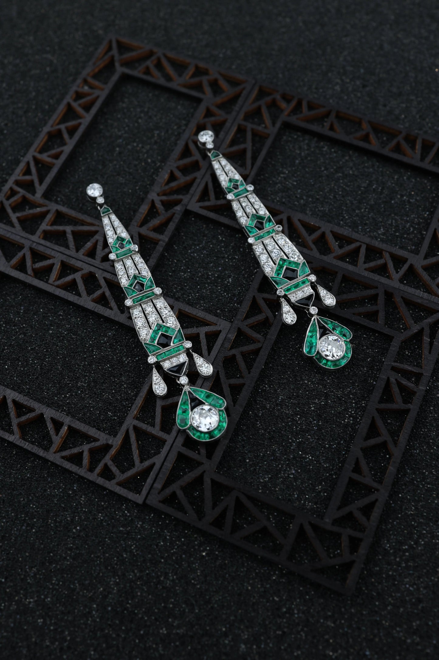 Emerald Onyx Diamond Earrings Lueur Jewelry