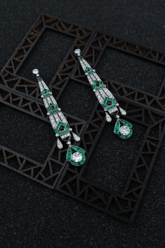 Emerald Onyx Diamond Earrings Lueur Jewelry
