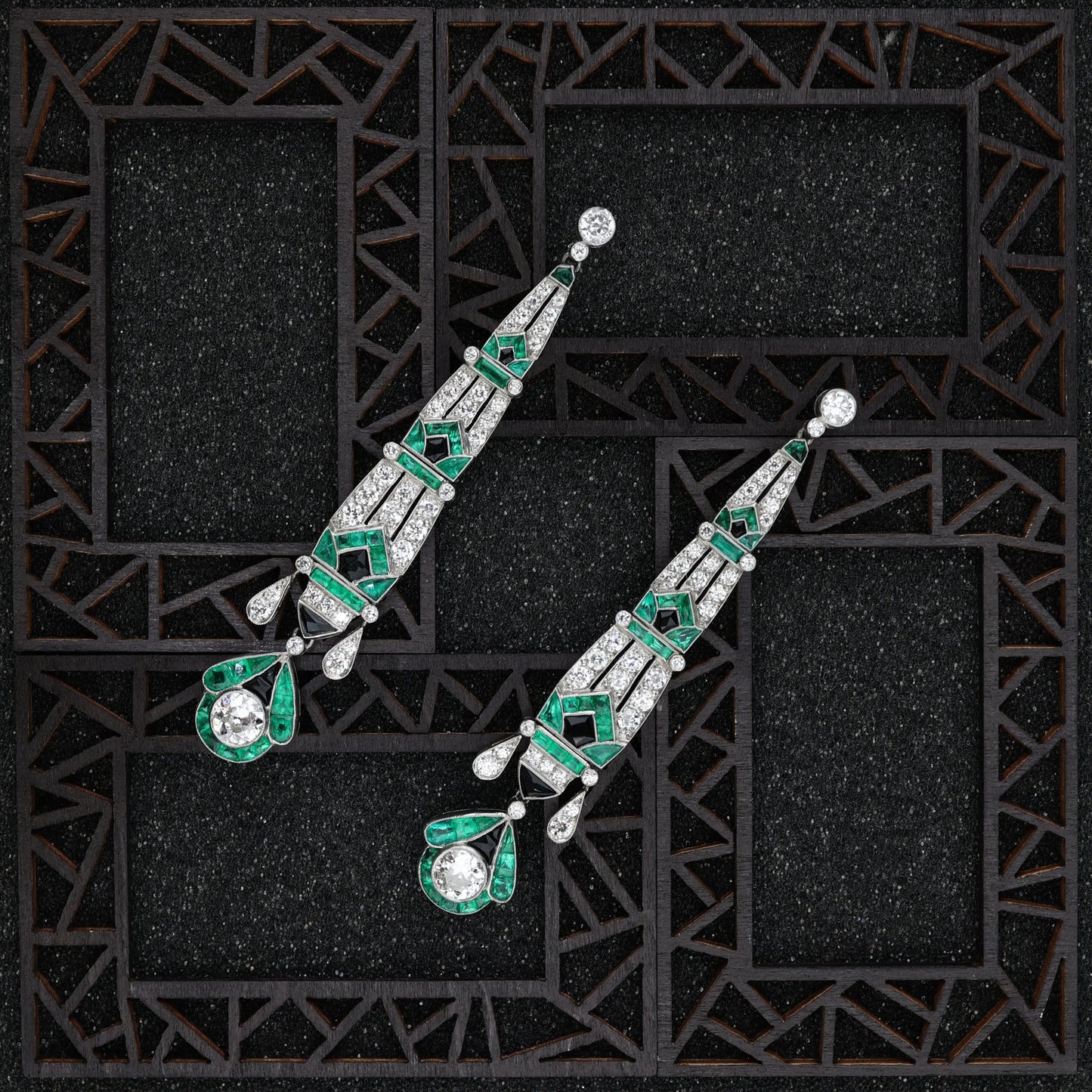 Emerald Onyx Diamond Earrings Lueur Jewelry