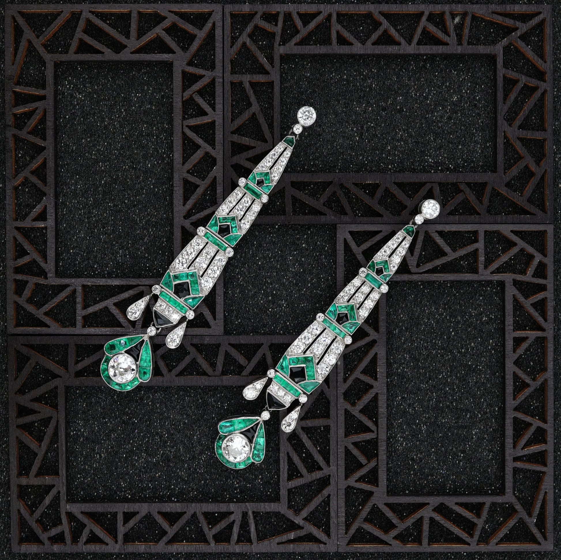 Emerald Onyx Diamond Earrings Lueur Jewelry