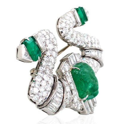 Carved Emerald Diamond Brooch Lueur Jewelry