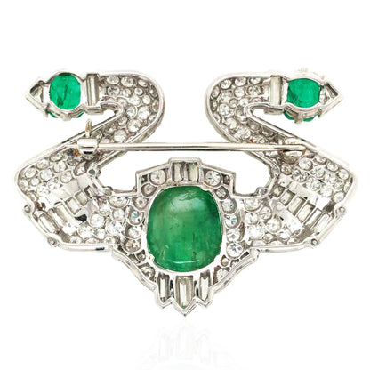 Carved Emerald Diamond Brooch Lueur Jewelry