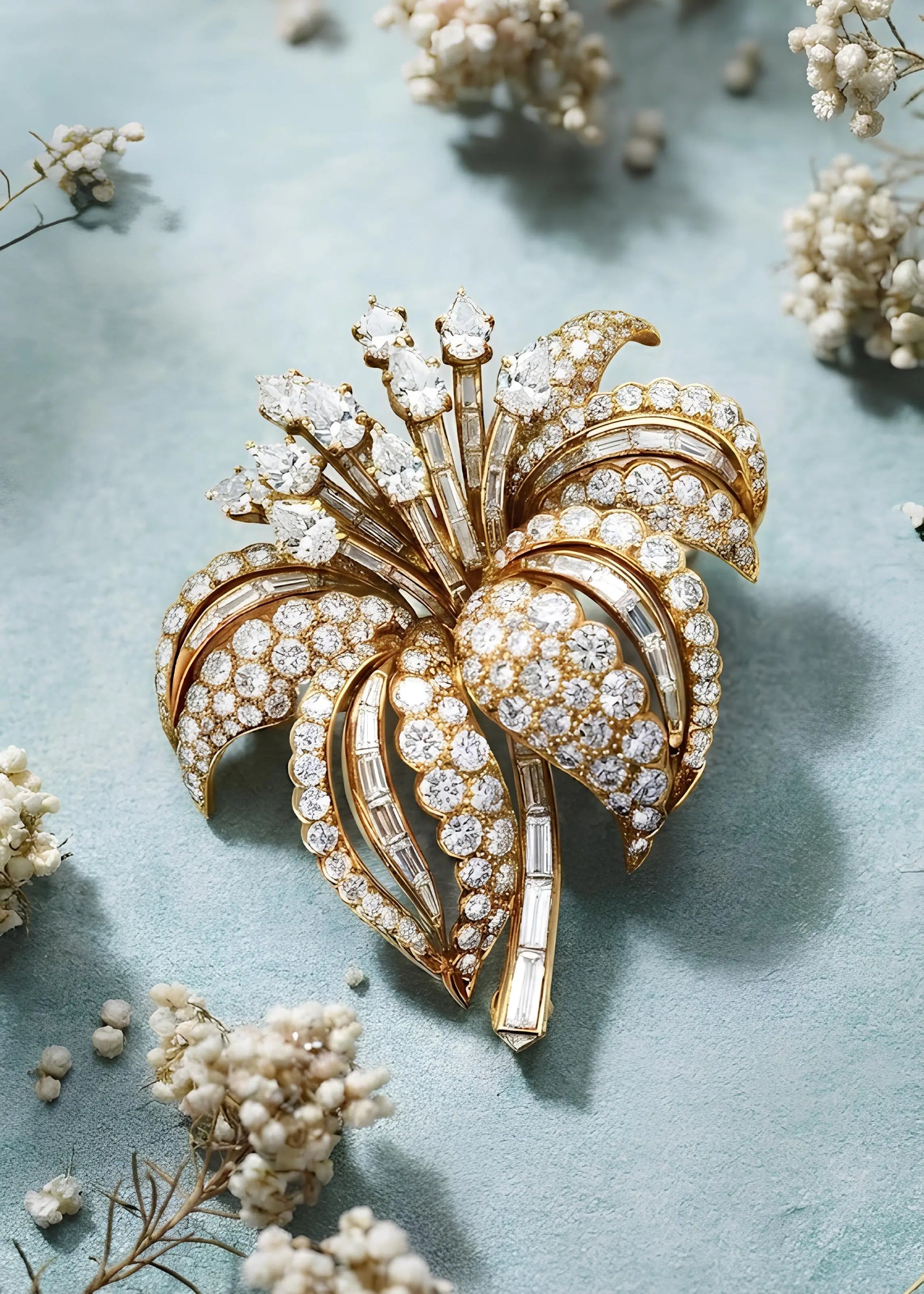 Cartier, 18K Gold Diamond Flower Brooch Cartier