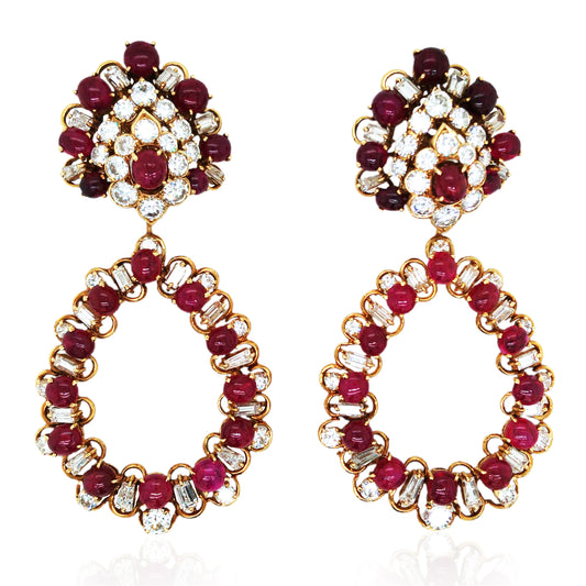 Boucheron, 18K Gold Ruby Diamond Earrings