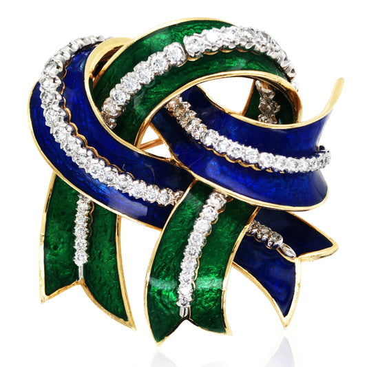 David Webb, 18K Gold Enamel Diamond Brooch