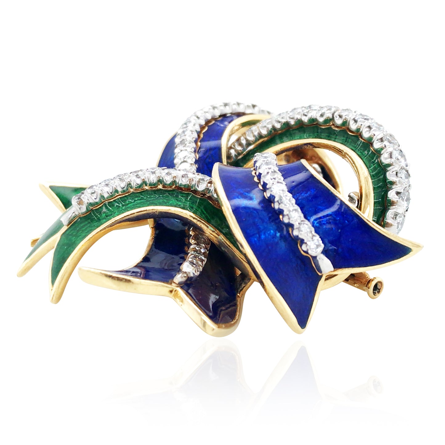 David Webb, 18K Gold Enamel Diamond Brooch