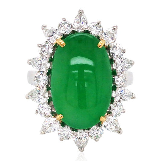 Platinum 22K Gold Jadeite Diamond Ring, GRS