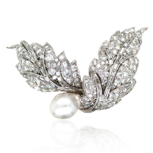 David Webb, Platinum Pearl Diamond Brooch