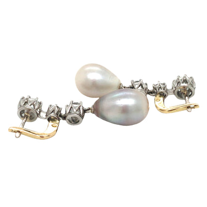 Platinum Natural Pearl Diamond Earrings, GIA
