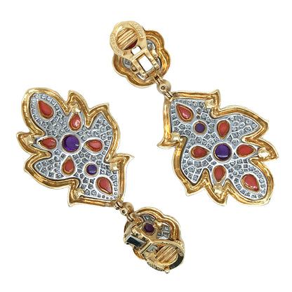 David Webb, Platinum 18K Gold Coral Diamond Earrings