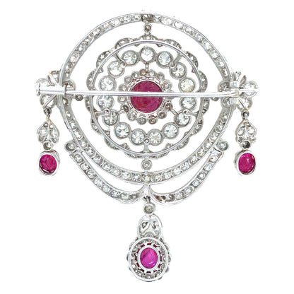 Edwardian Platinum Ruby Diamond Brooch, SSEF
