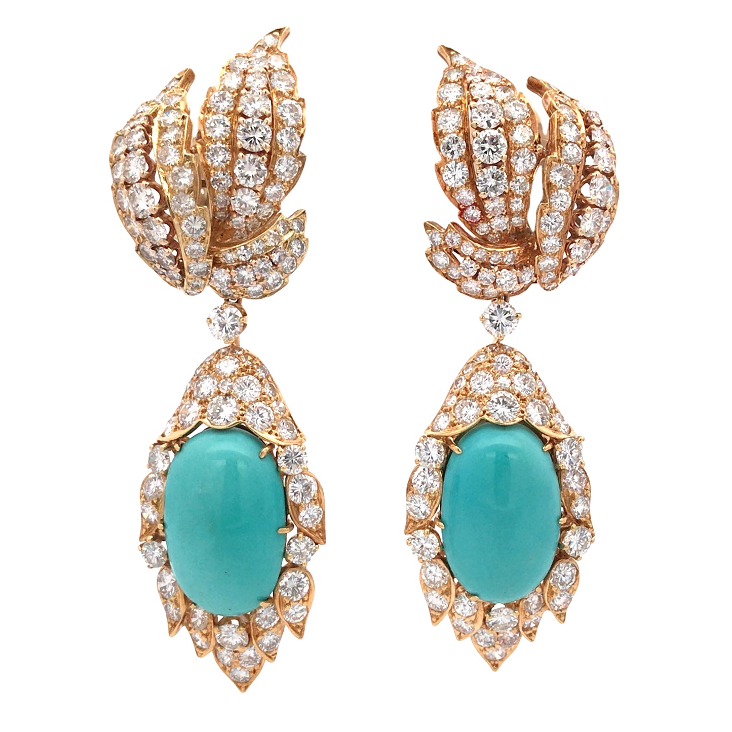 David Webb, 18K Gold Turquoise Diamond Earrings