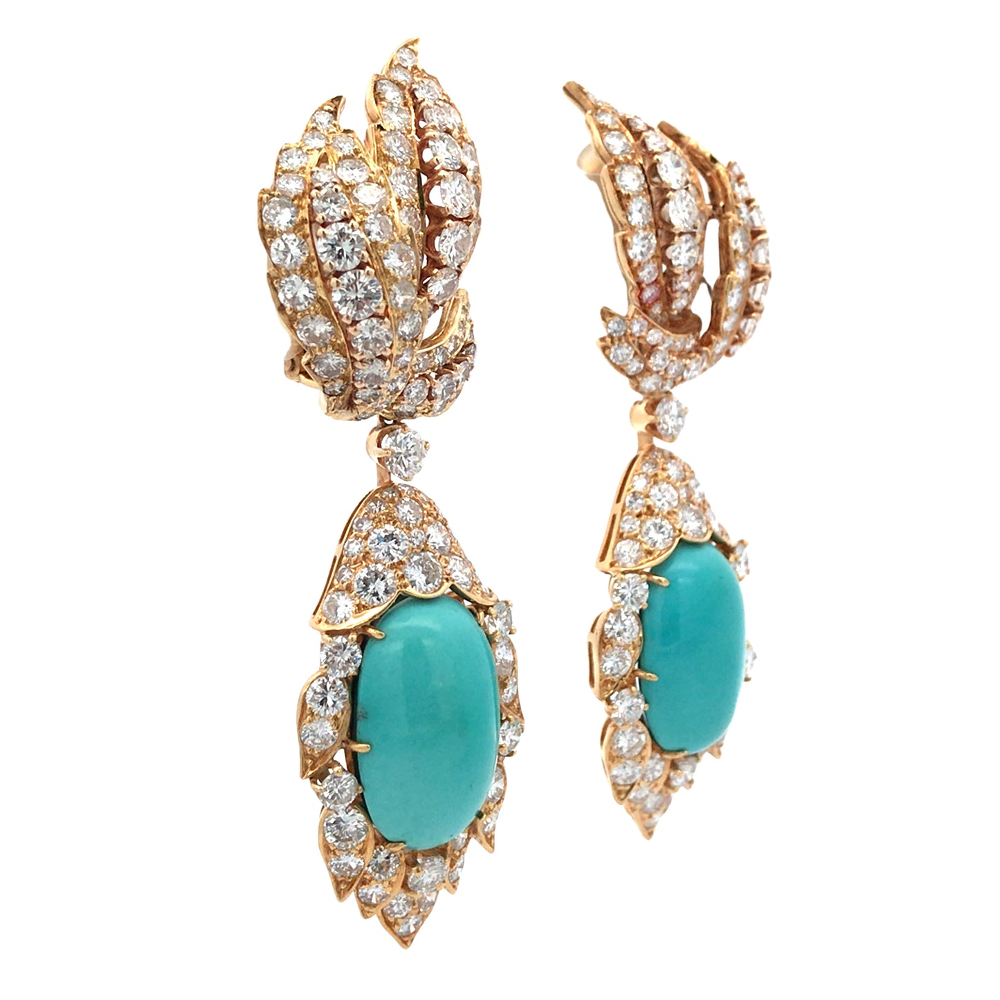David Webb, 18K Gold Turquoise Diamond Earrings