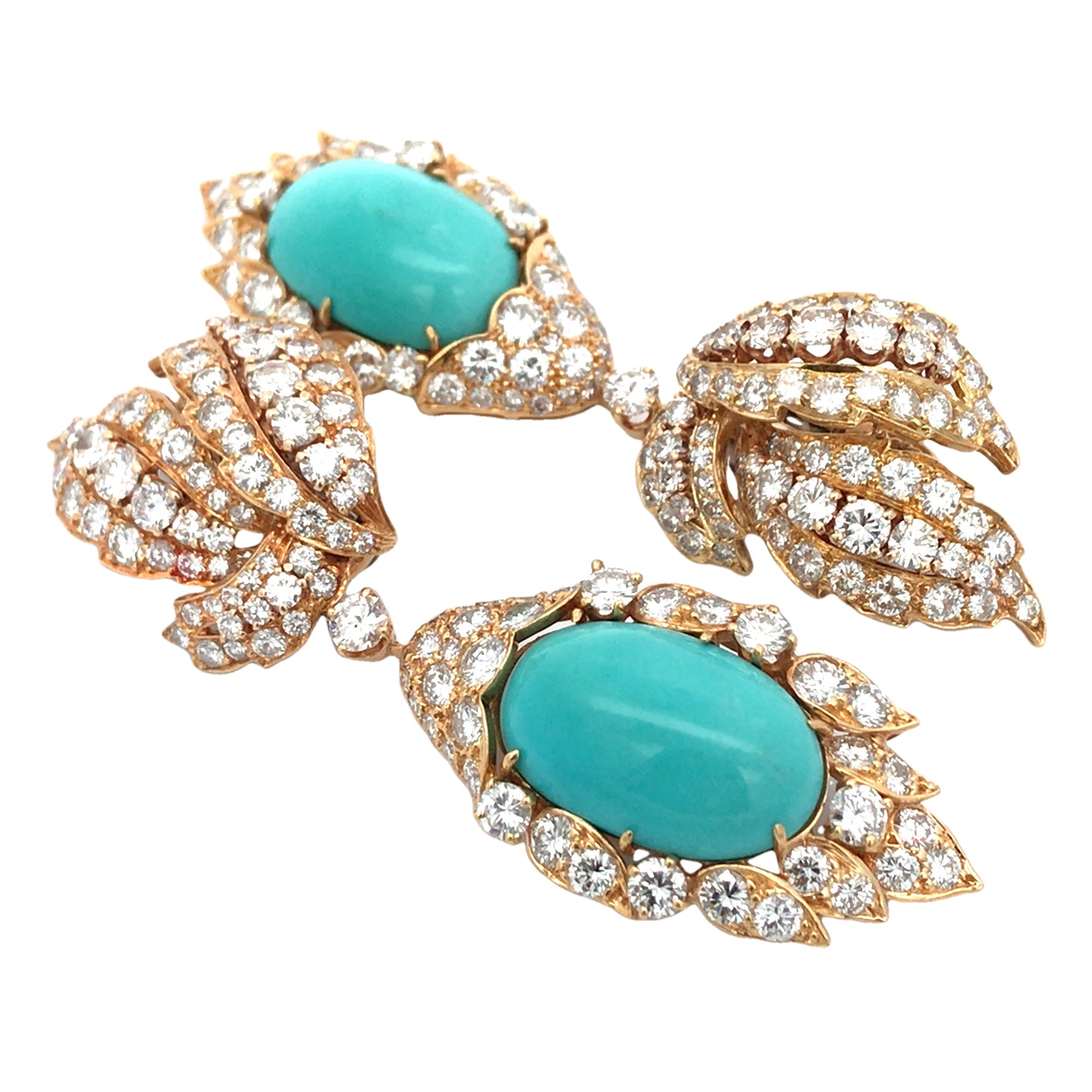 David Webb, 18K Gold Turquoise Diamond Earrings