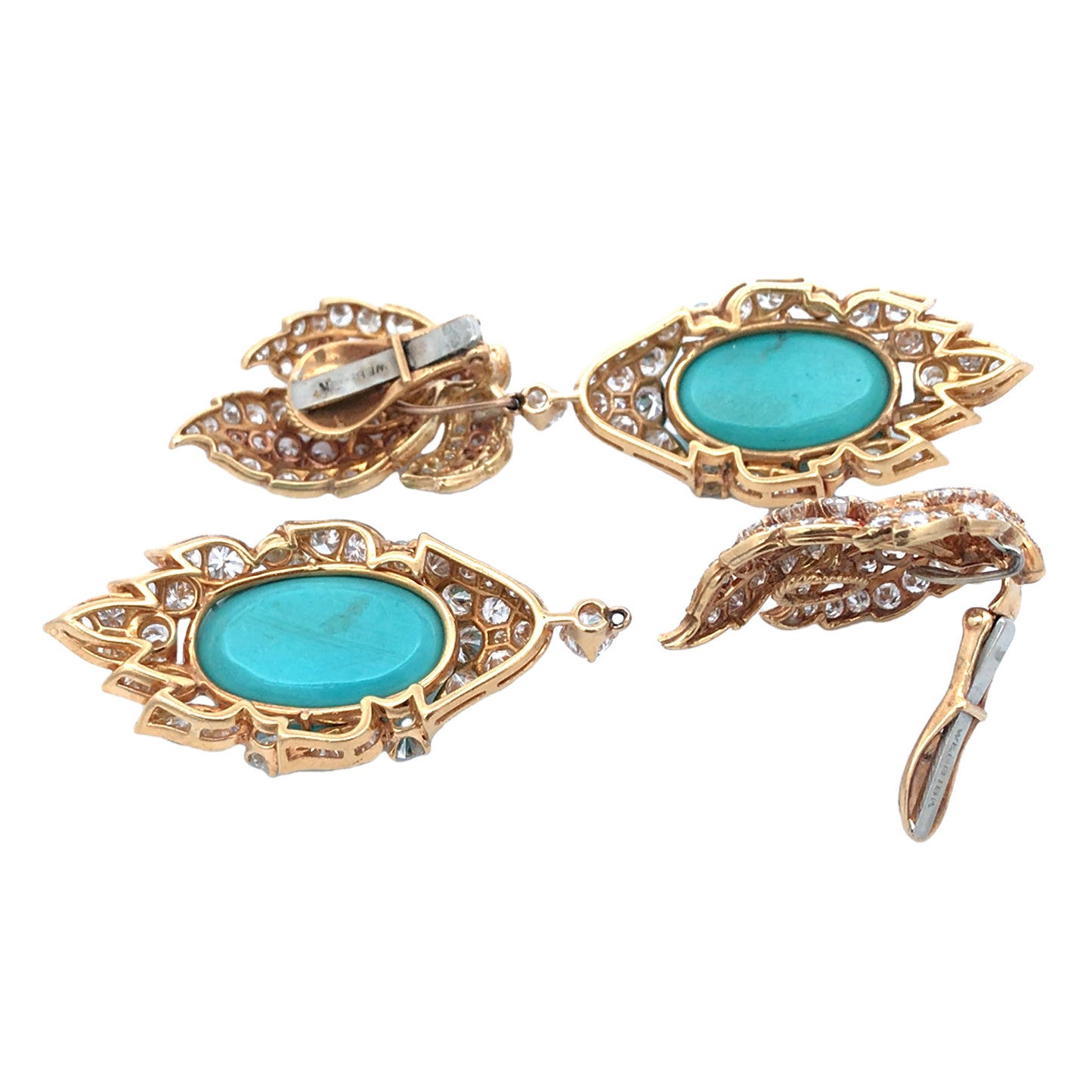 David Webb, 18K Gold Turquoise Diamond Earrings