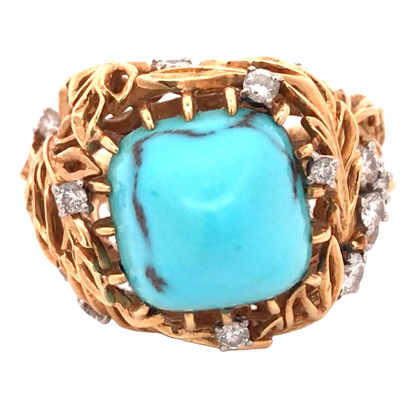 Cartier, 18K Gold Turquoise Diamond Ring, Certificate Cartier