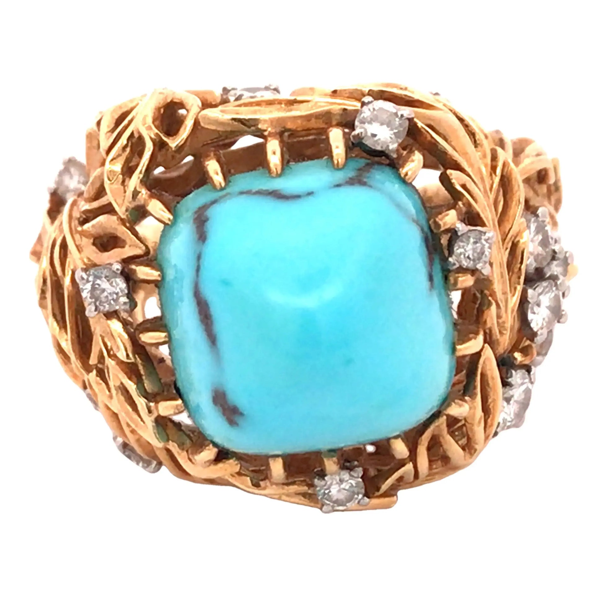 Cartier, 18K Gold Turquoise Diamond Ring, Certificate Cartier