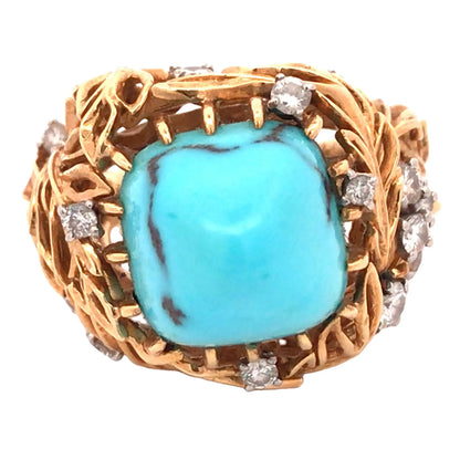 Cartier, 18K Gold Turquoise Diamond Ring, Certificate Cartier