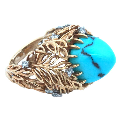 Cartier, 18K Gold Turquoise Diamond Ring, Certificate Cartier