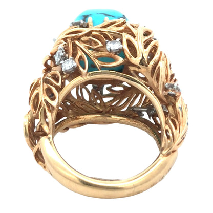 Cartier, 18K Gold Turquoise Diamond Ring, Certificate Cartier