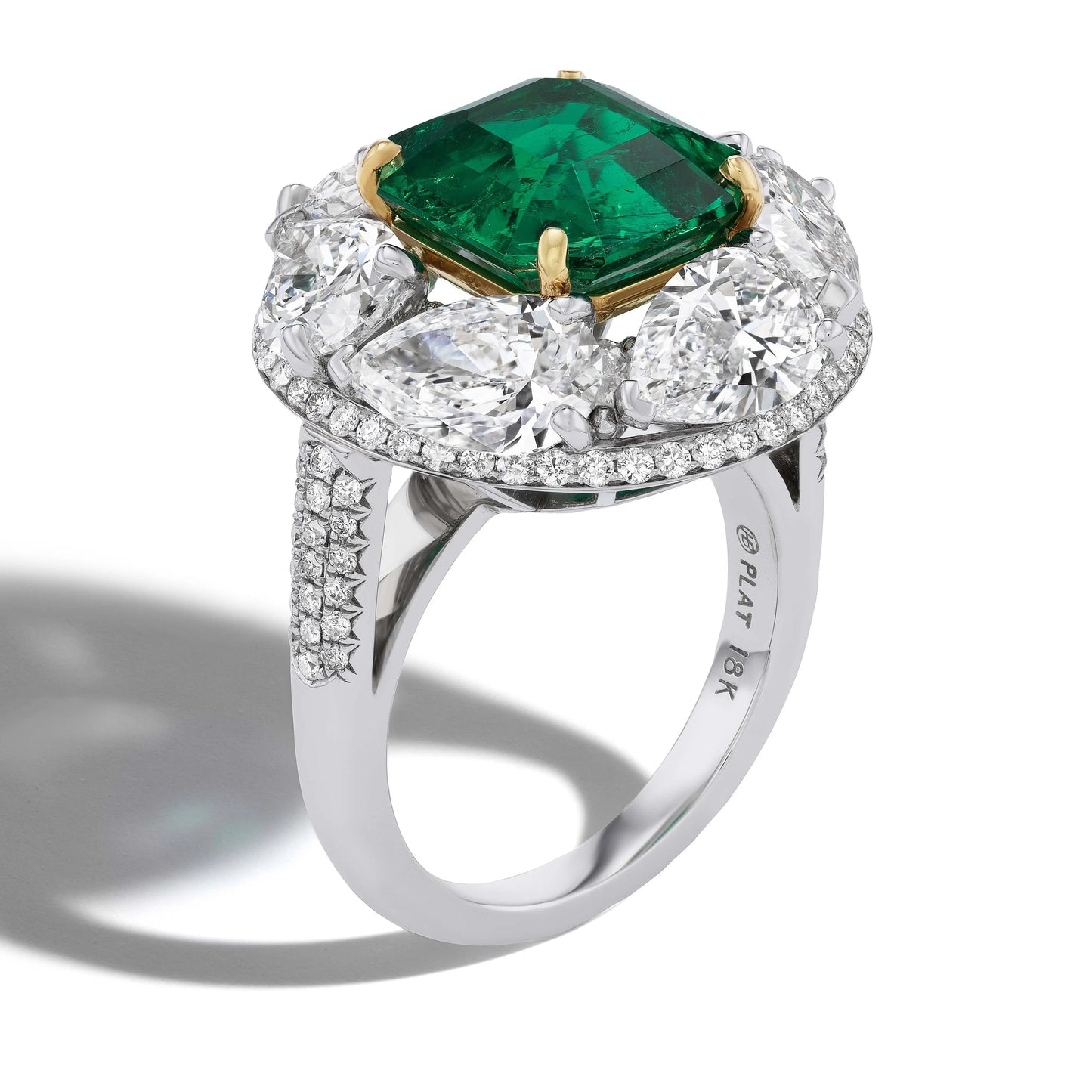 Oscar Heyman, Platinum 18K Gold 4.61ct Colombia no-oil Emerald Diamond Ring, Gubelin, AGL, GIA Oscar Heyman
