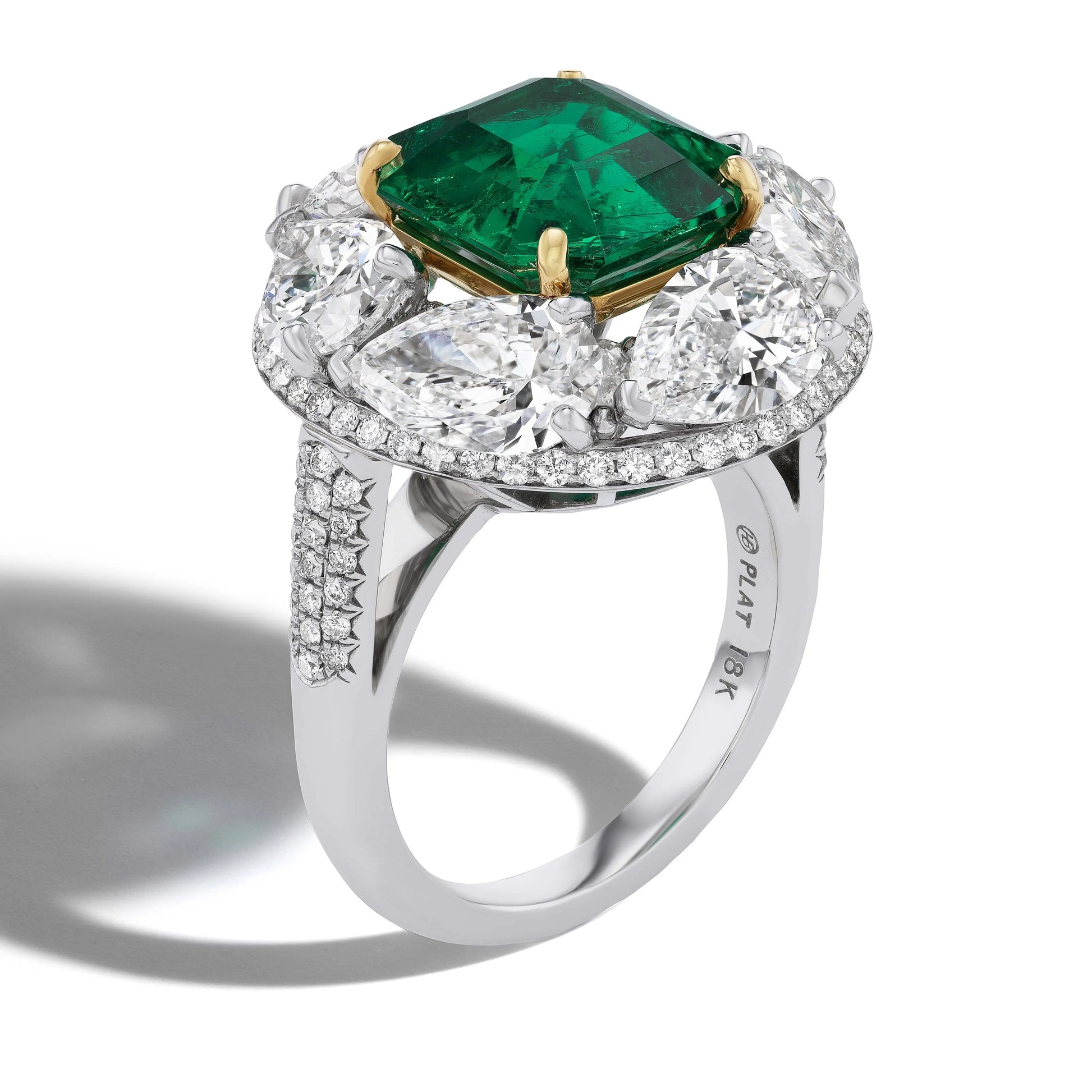 Oscar Heyman, Platinum 18K Gold 4.61ct Colombia no-oil Emerald Diamond Ring, Gubelin, AGL, GIA Oscar Heyman