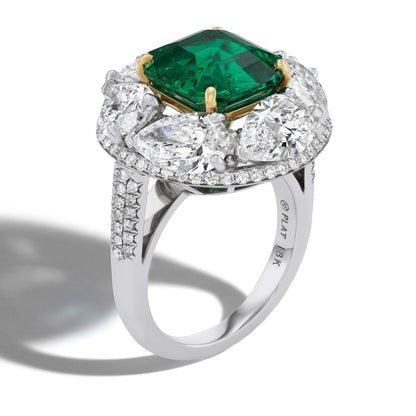 Oscar Heyman, Platinum 18K Gold 4.61ct Colombia no-oil Emerald Diamond Ring, Gubelin, AGL, GIA Oscar Heyman