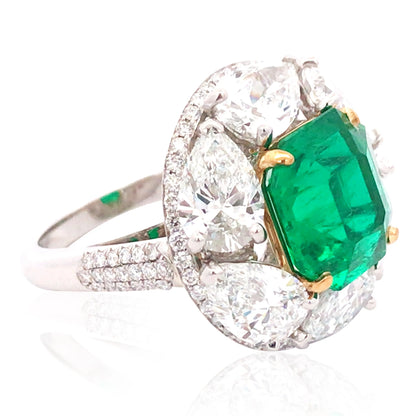 Oscar Heyman, Platinum 18K Gold 4.61ct Colombia no-oil Emerald Diamond Ring, Gubelin, AGL, GIA Oscar Heyman