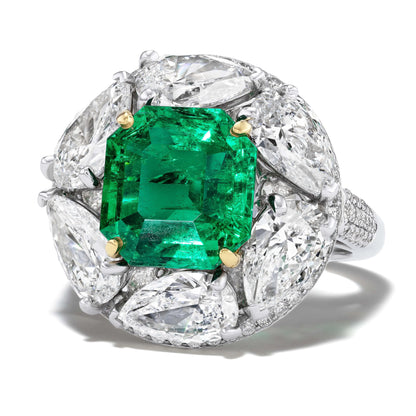Oscar Heyman, Platinum 18K Gold 4.61ct Colombia no-oil Emerald Diamond Ring, Gubelin, AGL, GIA Oscar Heyman