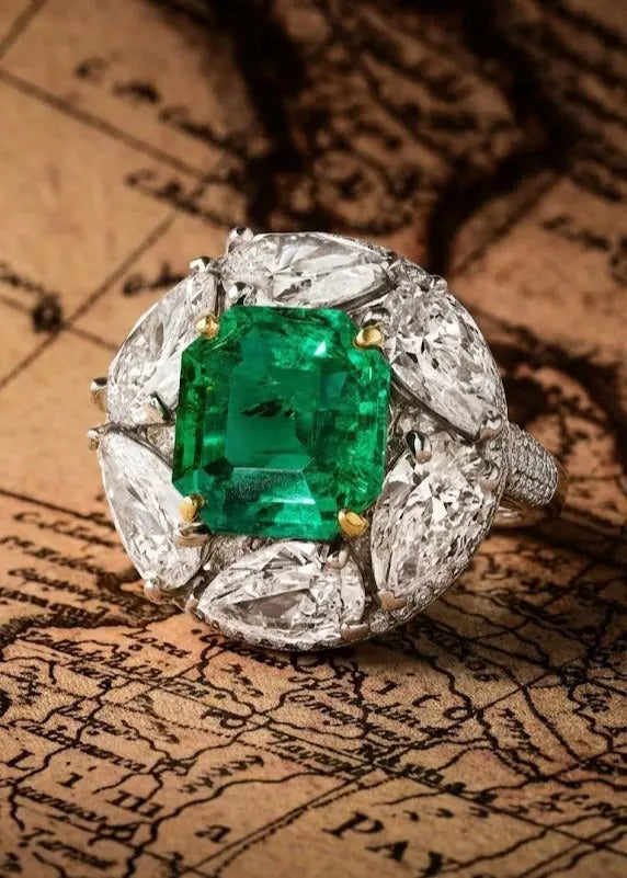 Oscar Heyman, Platinum 18K Gold 4.61ct Colombia no-oil Emerald Diamond Ring, Gubelin, AGL, GIA Oscar Heyman