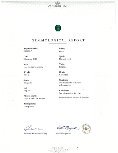 Oscar Heyman, Platinum 18K Gold 4.61ct Colombia no-oil Emerald Diamond Ring, Gubelin, AGL, GIA Oscar Heyman