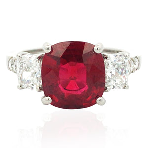 Oscar Heyman, Platinum 3.11ct Burma Pigeon-blood Ruby Diamond Ring, GRS
