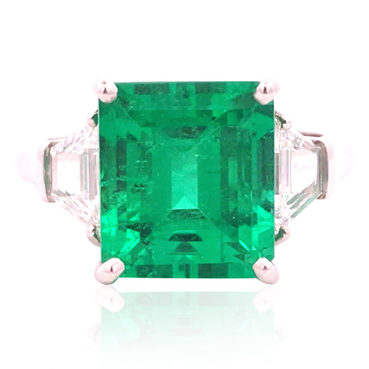 Oscar Heyman, Platinum 4.90ct Colombia Minor Emerald Diamond Ring