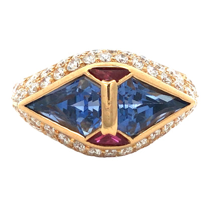 Bvlgari, 18K Gold Sapphire Ruby Diamond Ring
