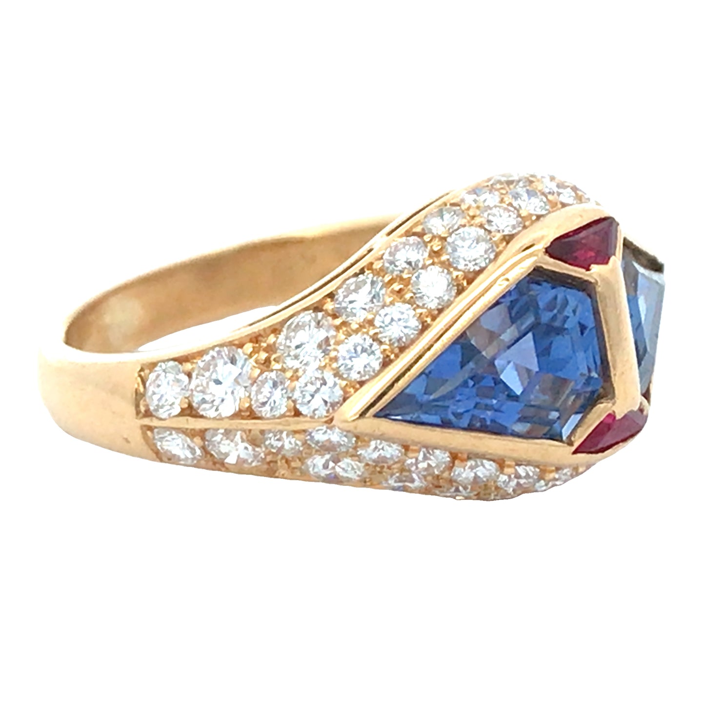 Bvlgari, 18K Gold Sapphire Ruby Diamond Ring