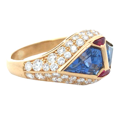 Bvlgari, 18K Gold Sapphire Ruby Diamond Ring