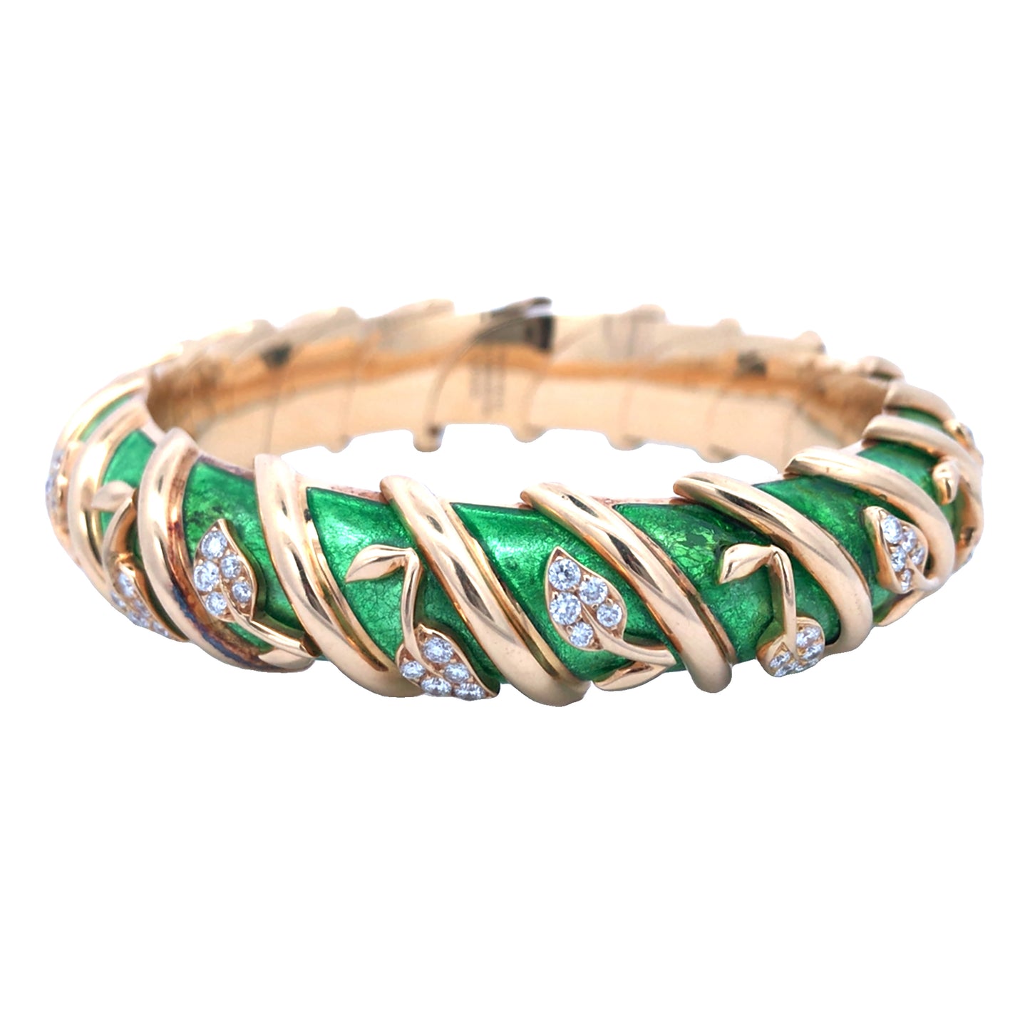 Tiffany Schlumberger, 18K Gold Enamel Diamond Bangle