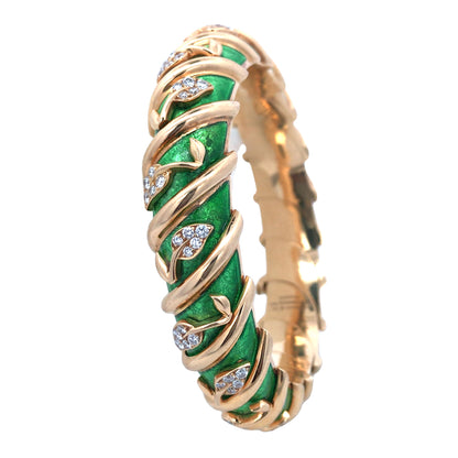 Tiffany Schlumberger, 18K Gold Enamel Diamond Bangle