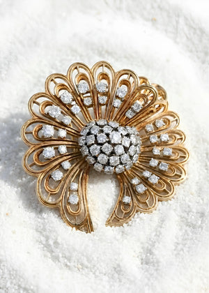 14K Gold Diamond Brooch