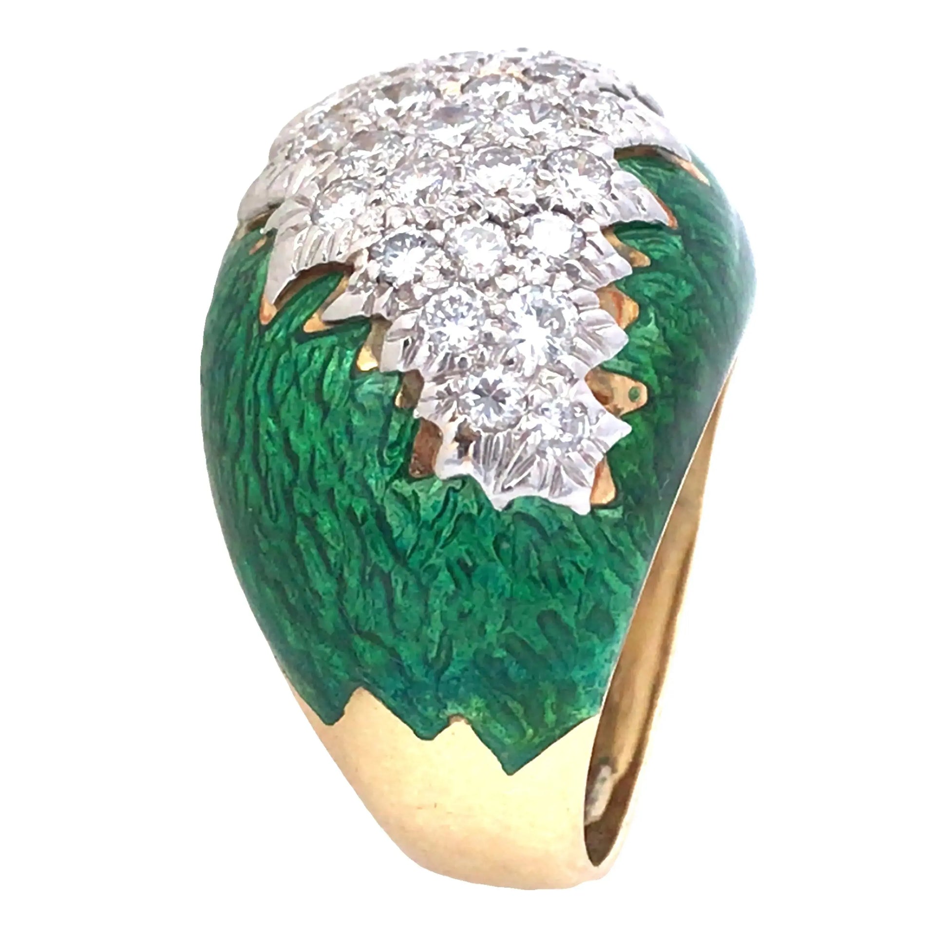 David Webb, 18K Gold Enamel Diamond Ring David Webb