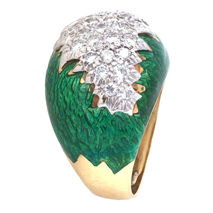 David Webb, 18K Gold Enamel Diamond Ring David Webb