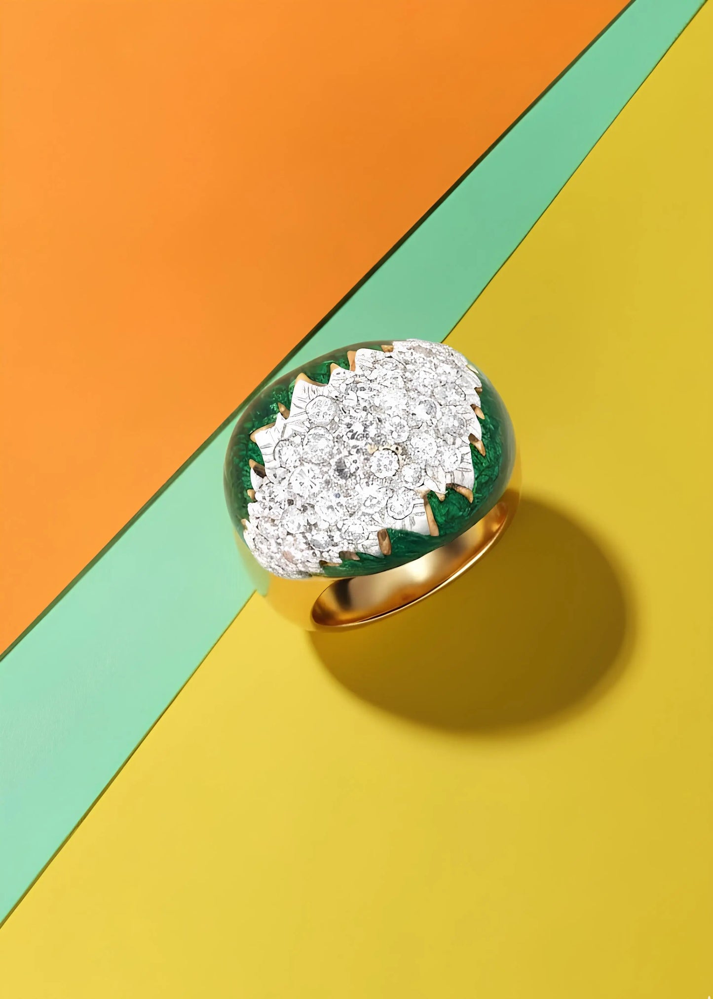 David Webb, 18K Gold Enamel Diamond Ring David Webb
