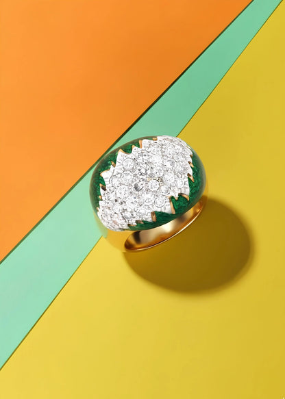 David Webb, 18K Gold Enamel Diamond Ring David Webb