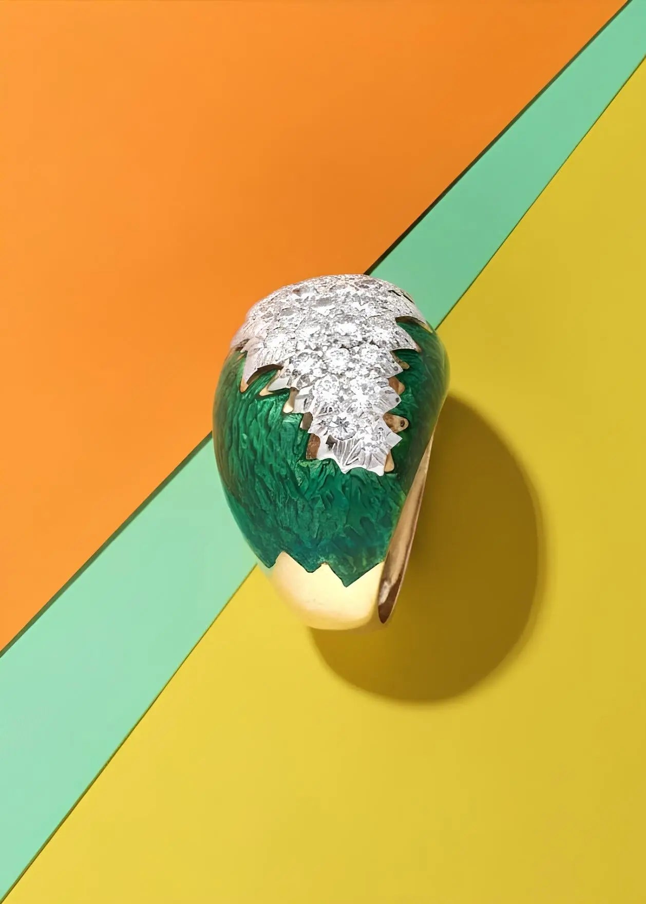 David Webb, 18K Gold Enamel Diamond Ring David Webb
