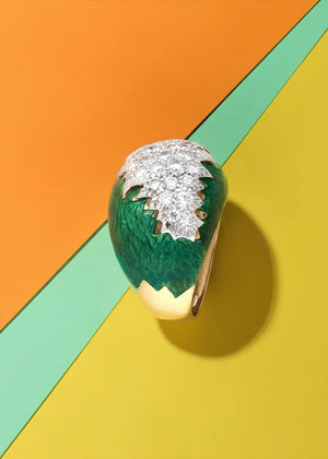 David Webb, 18K Gold Enamel Diamond Ring