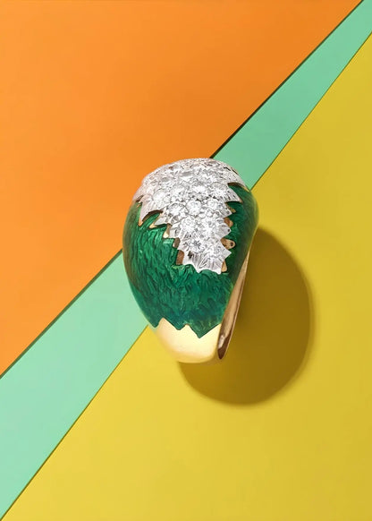 David Webb, 18K Gold Enamel Diamond Ring David Webb