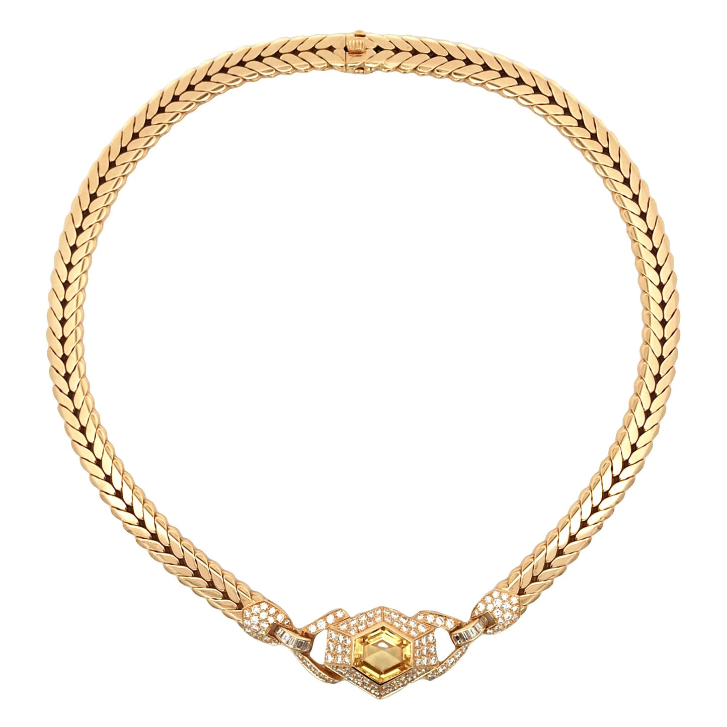 Cartier, 18K Gold Yellow Sapphire Diamond Necklace Cartier